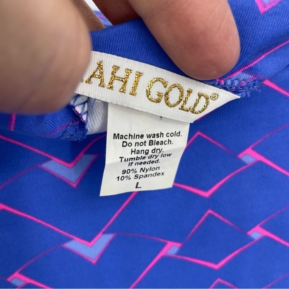 Mahi Gold sz L Golf Athletic sheath Dress Geometric Blue Pink - Picture 4 of 7